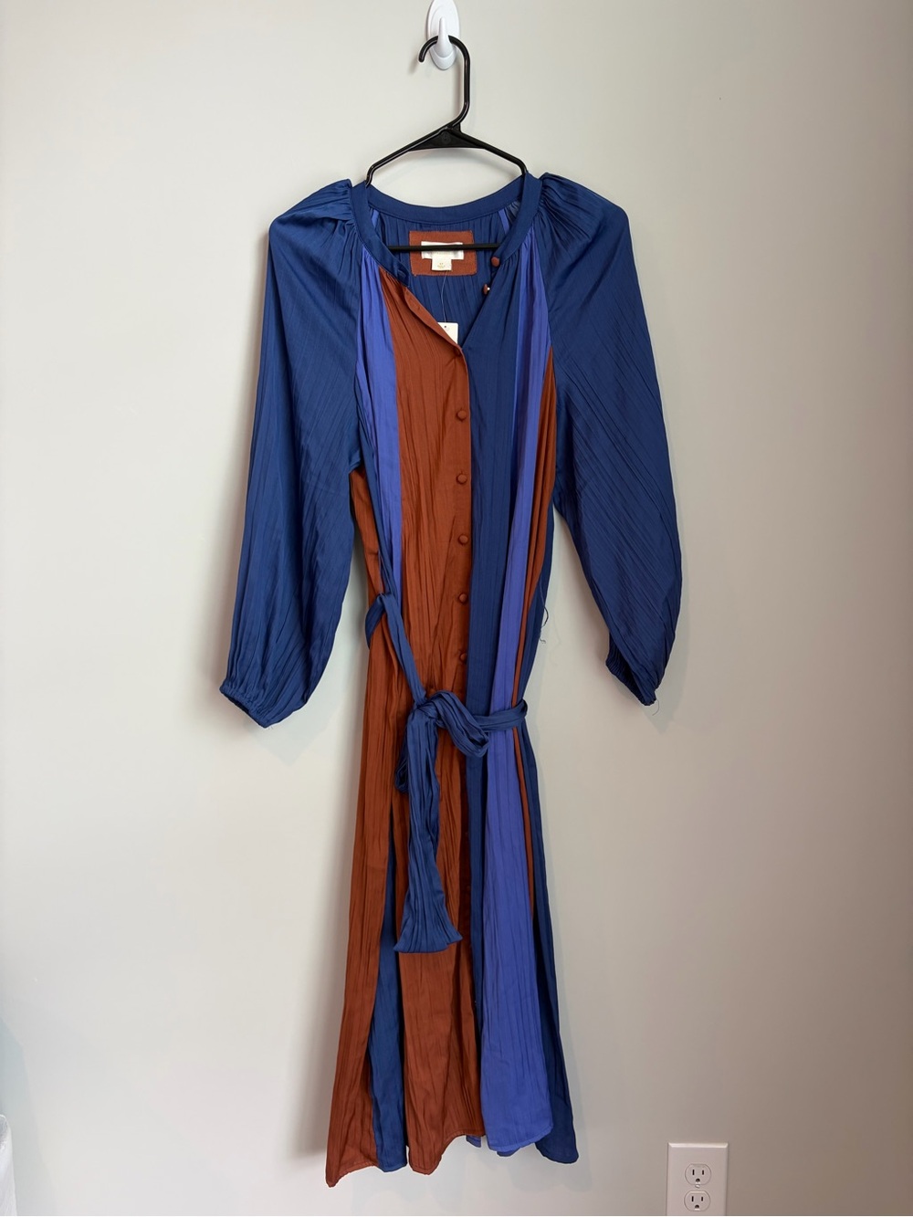 Anthropologie Maeve Colorblock Satin Long Sleeve Midi Dress